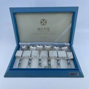 vintage hany cloisonné silver plated dessert spoons set of 6 made in korea